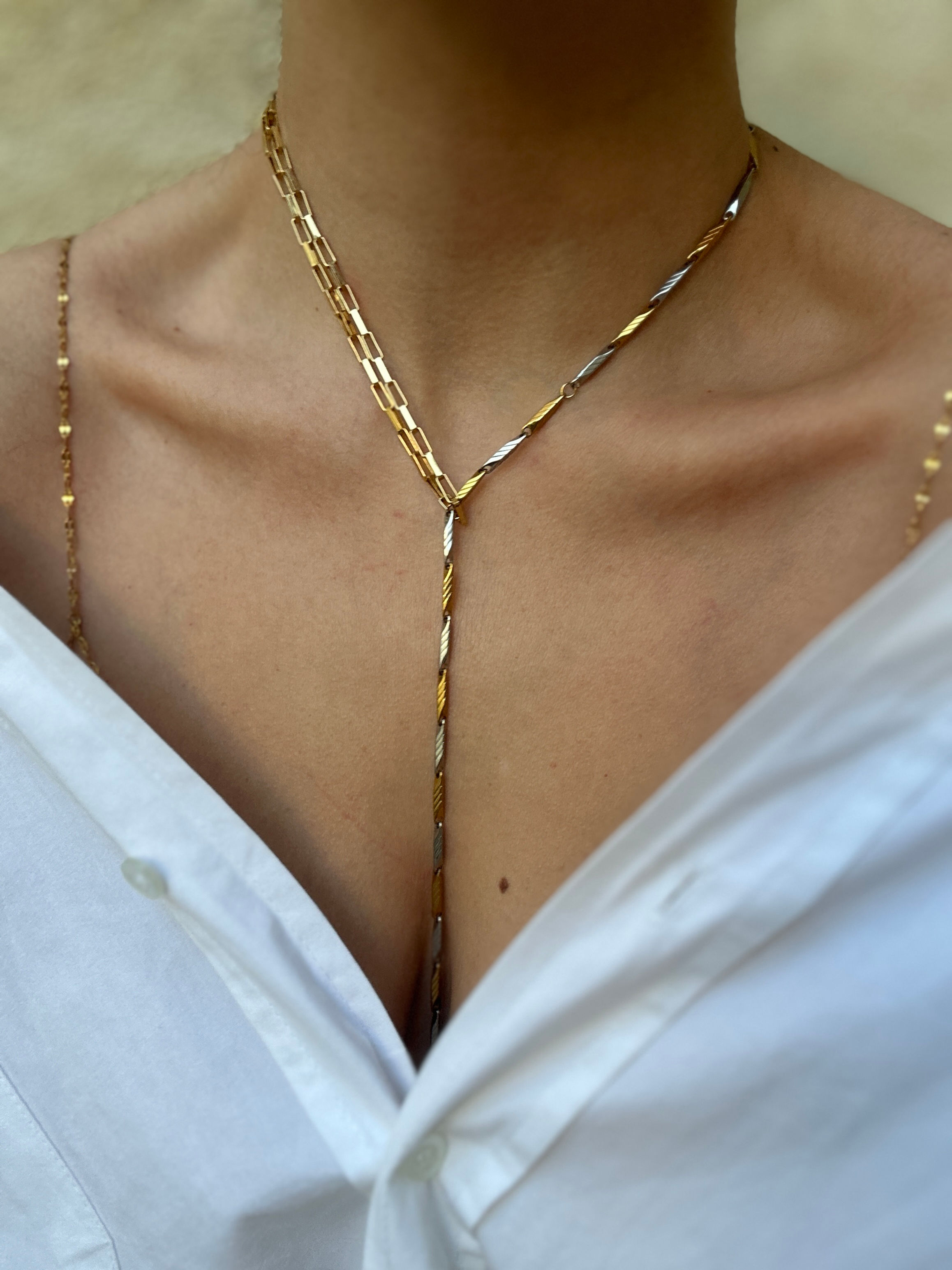 Paslanmaz Çelik Gümüş ve Altın Detay Halat Kolye