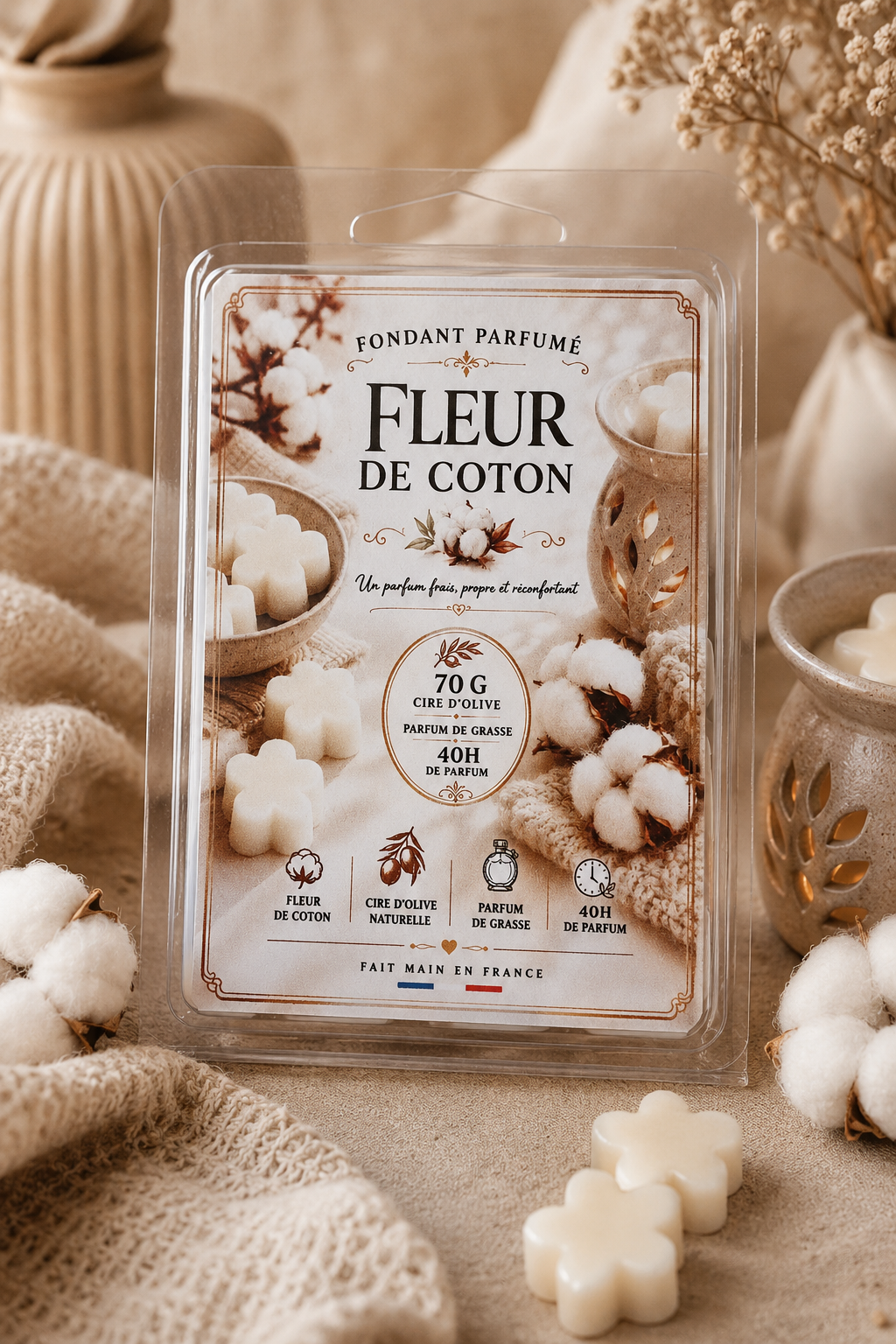 Tablette de cire parfumée – Fleur de coton – 70 g
