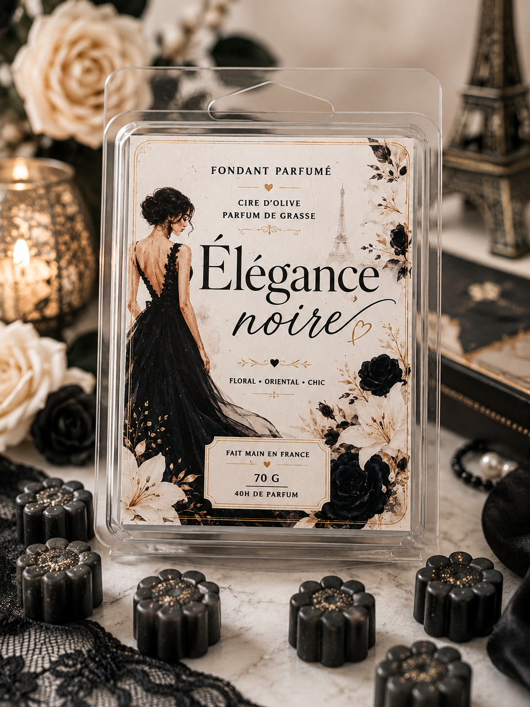 Tablette de cire parfumée – Elégance noire – 70g