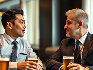 Men discussing Zoho CRM at a bar