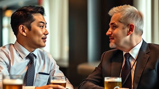 Men discussing Zoho CRM at a bar