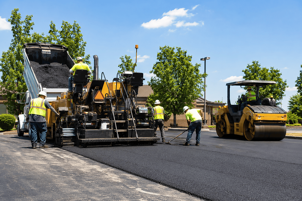Parking lot paving crew working during warm, dry weather in Lehigh Valley