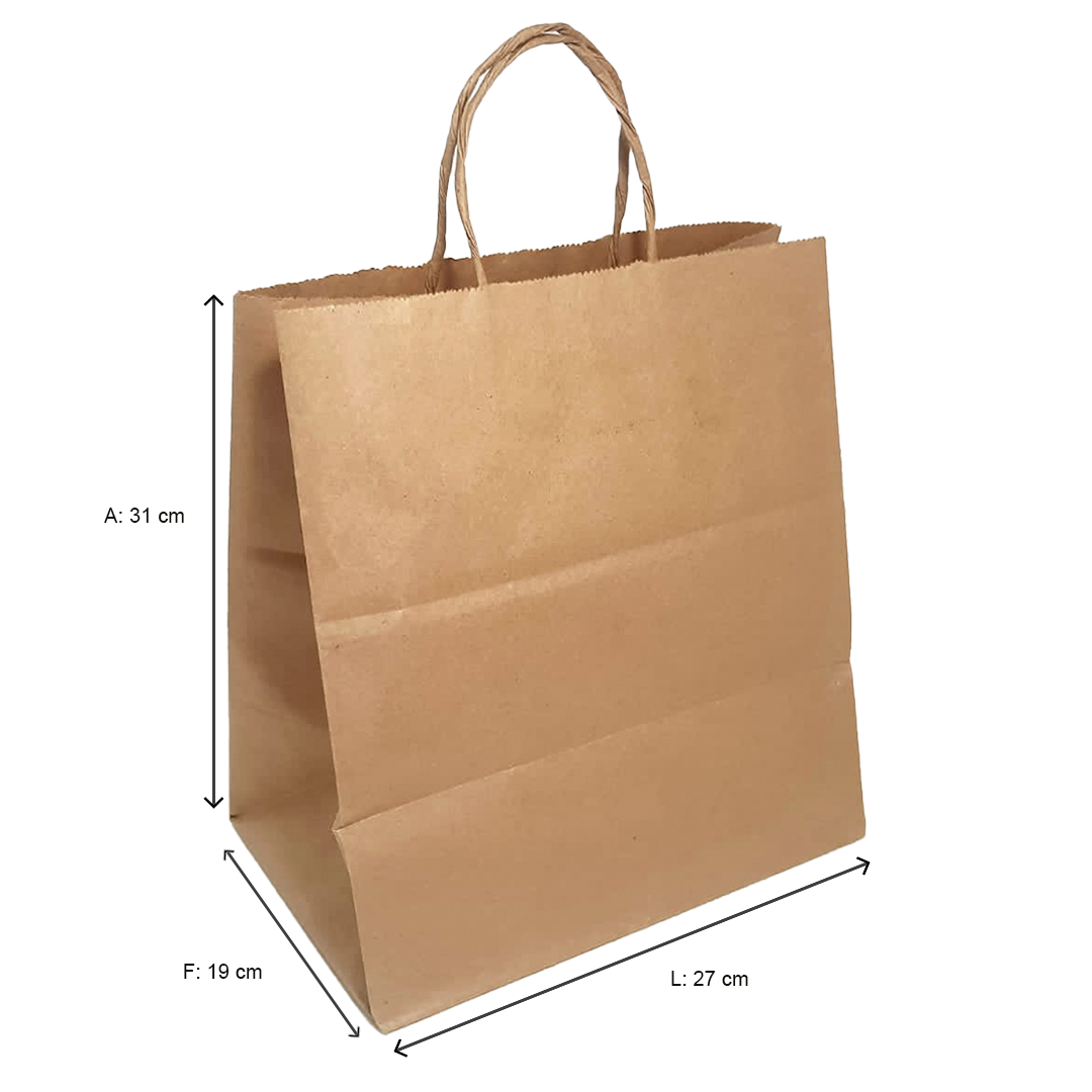 SACOLA DE PAPEL KRAFT ECOLOGICA - 27 X 31 X 19