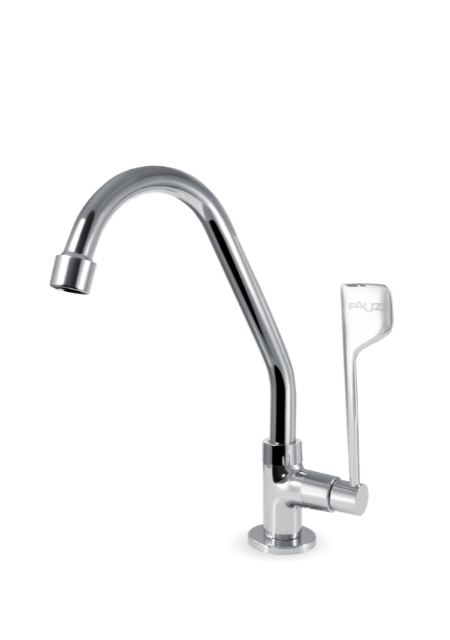 Torneira clínica de metal com alavanca ergonômica com bica alta móvel de 25 cm e arejador comum