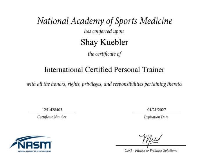 NASM CPT Shay Kuebler certification