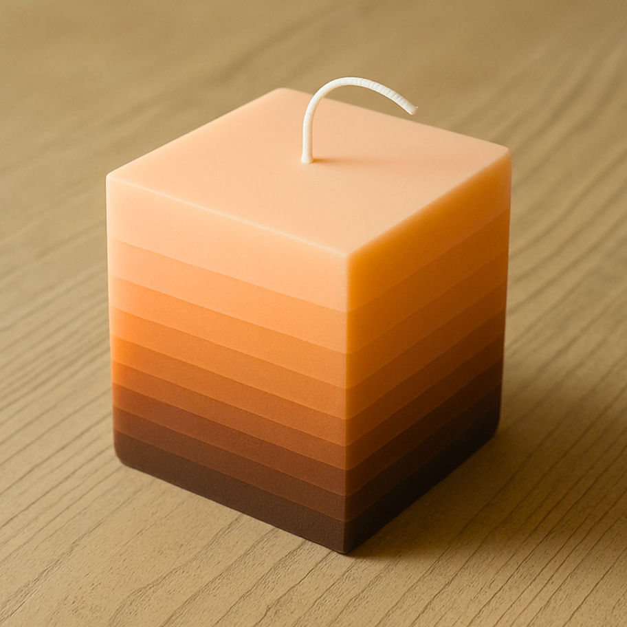 Candela scultorea quadrata a strati, Candela Artigianale “Tornado”, su tavolo, IL FIORISTA