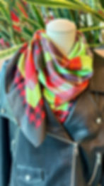 Luxury Plaid Scarf  in Vibrant Neon Green and Pink