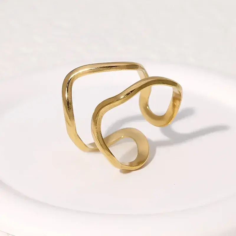 Thumbnail: Stainless Steel Irregular Wave Rings for Women Men Creative Gold Color Adjustabl