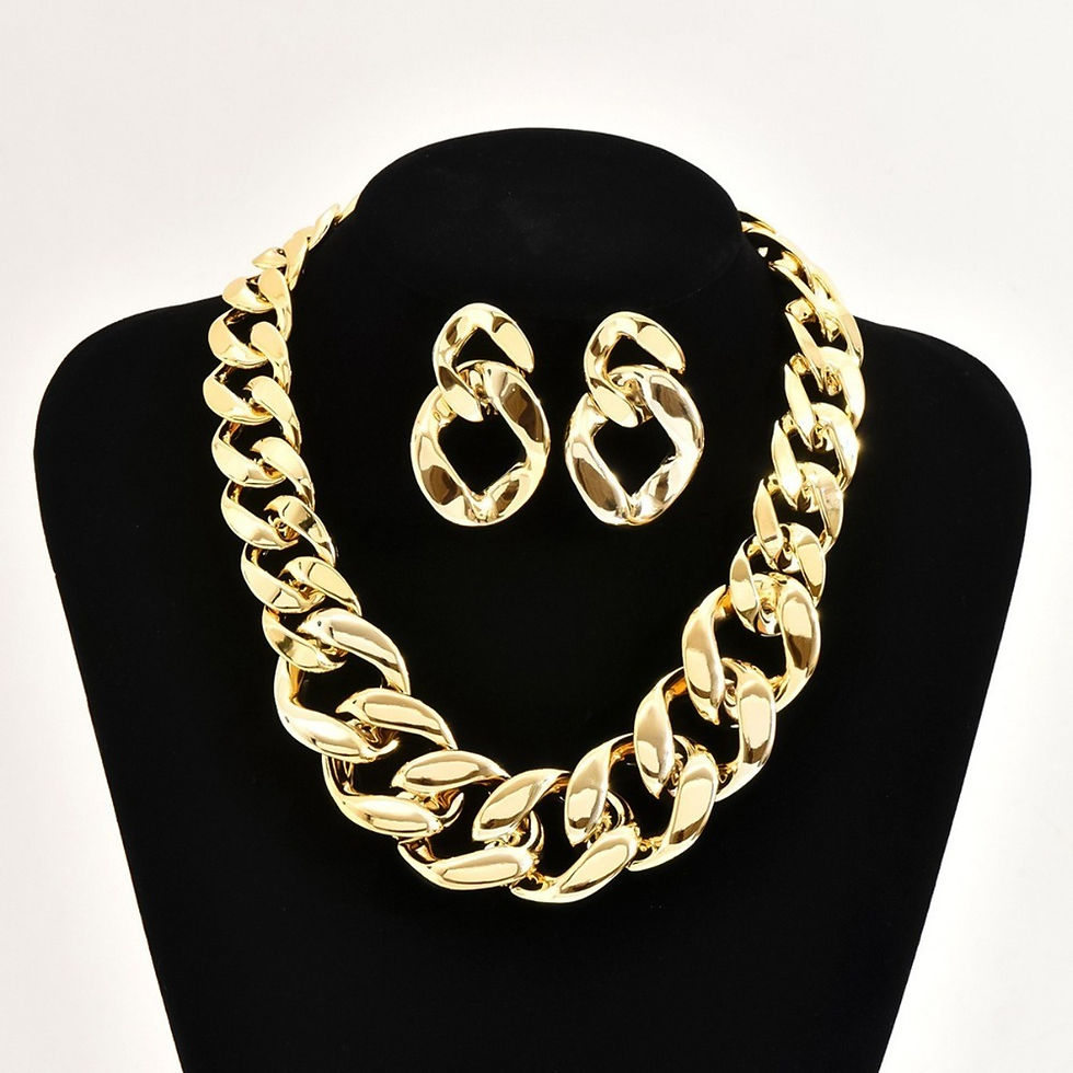 Thumbnail: 2025 Chunky Link Chain Contrast color Earrings And Necklace Set For Women Punk A