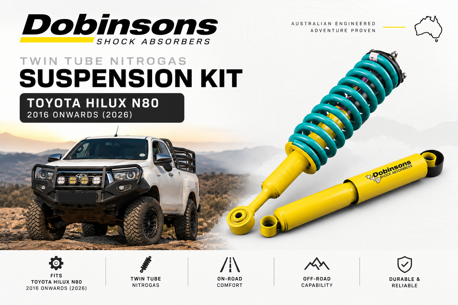 Dobinsons Twin Tube Nitrogas Suspension kit (Hilux N80-2016 onwards)