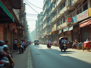 View of a local street market with shops in Mumbai