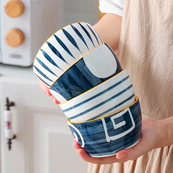 Thumbnail: Nitori D - Blue and white abstract design medium bowl