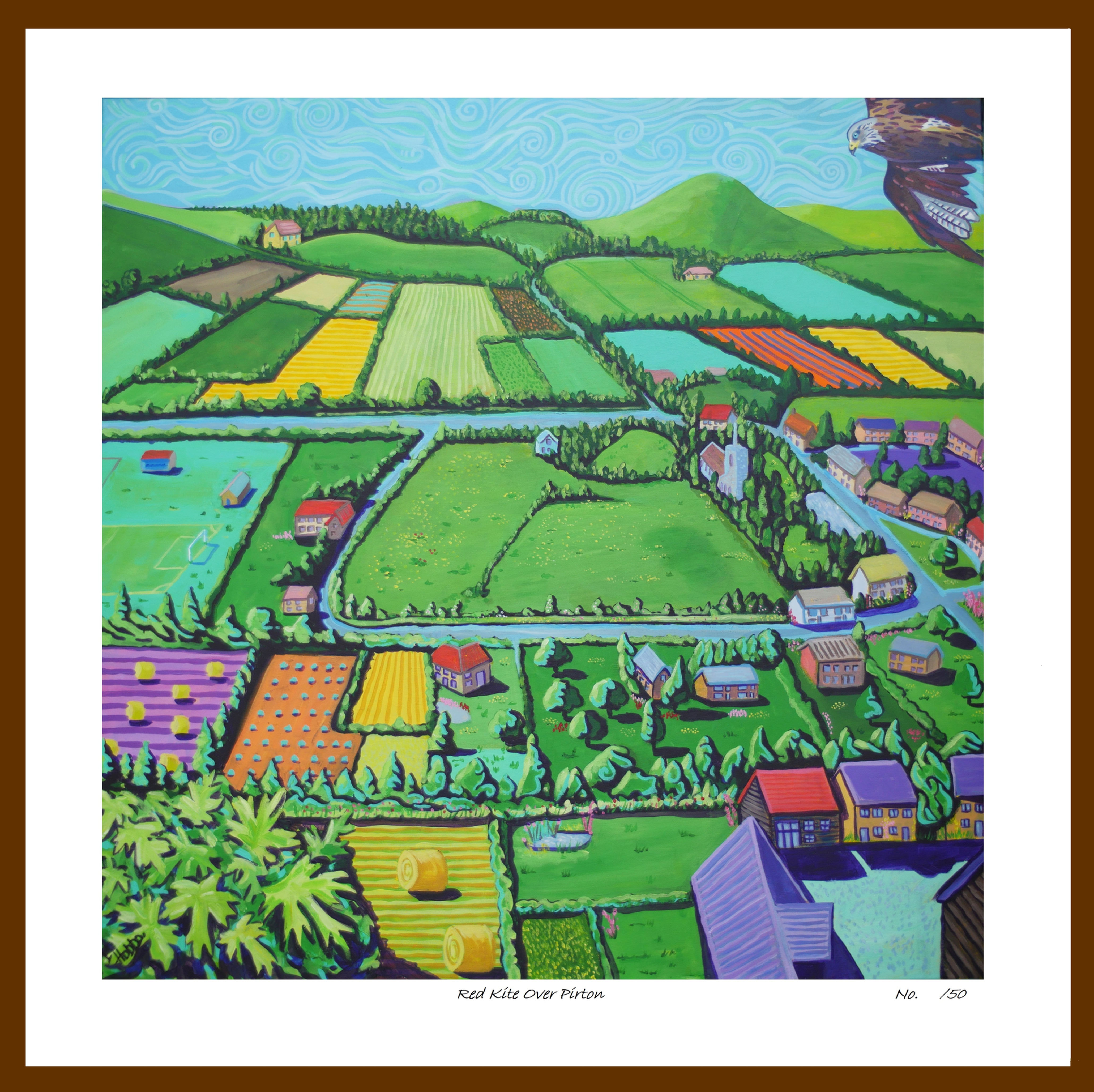 'Red Kite Over Pirton' - Framed Limited Edition Print.