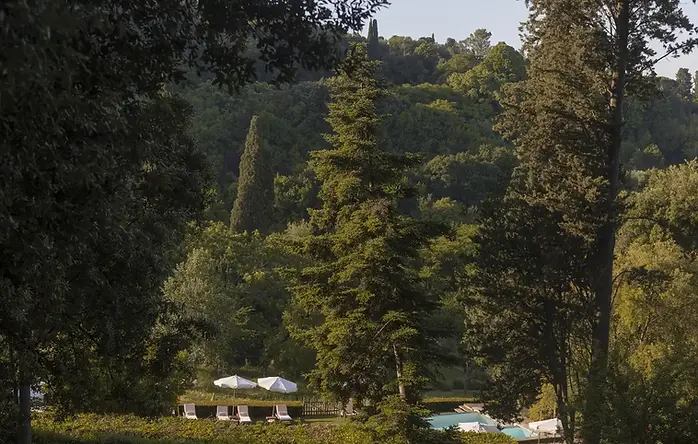 il Salviatino hotel pool in Florence in lush green forest