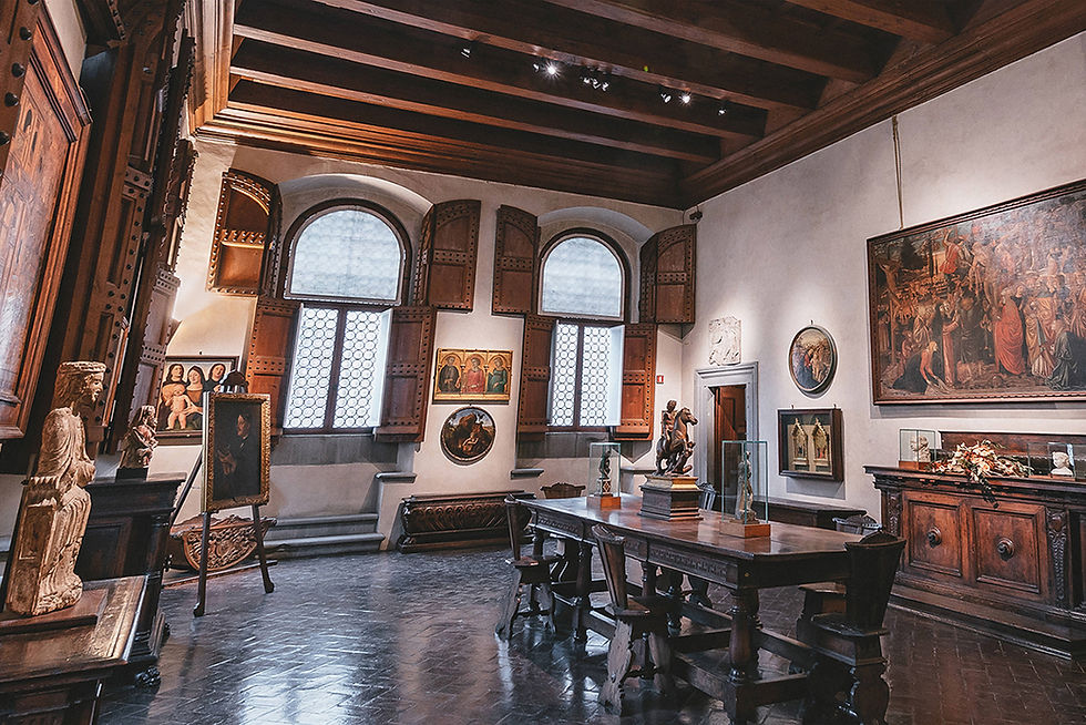 Museo Horne Florence interior with large wooden windows medieval and Renaissance furniture