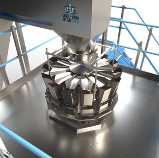 Elevated access platform with integrated multihead weigher for automated packaging system