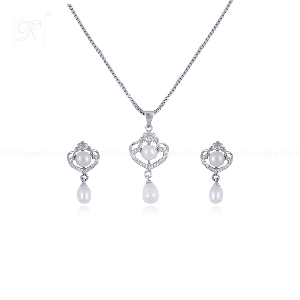 Thumbnail: pearl pendant set and earring set for women perfect for wedding
