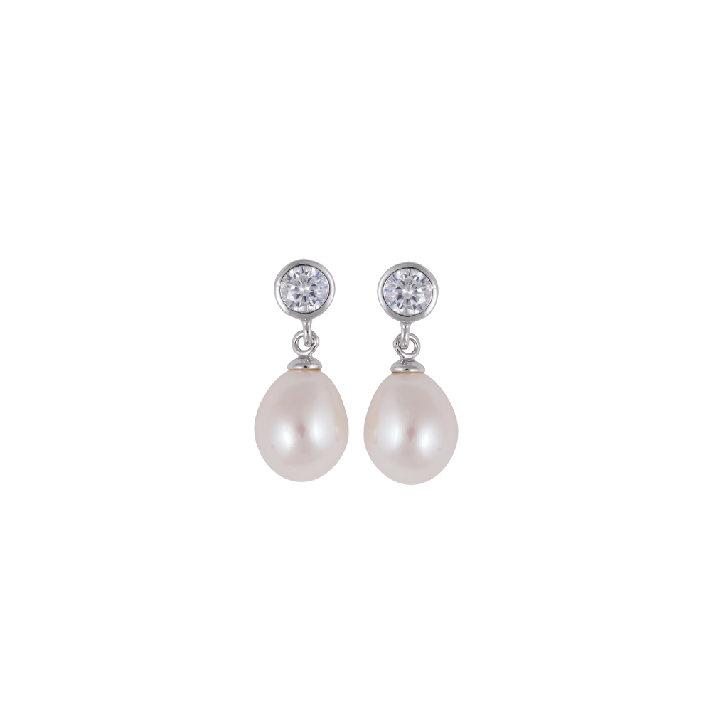 Sparkling CZ Teardrop Pearl Earrings