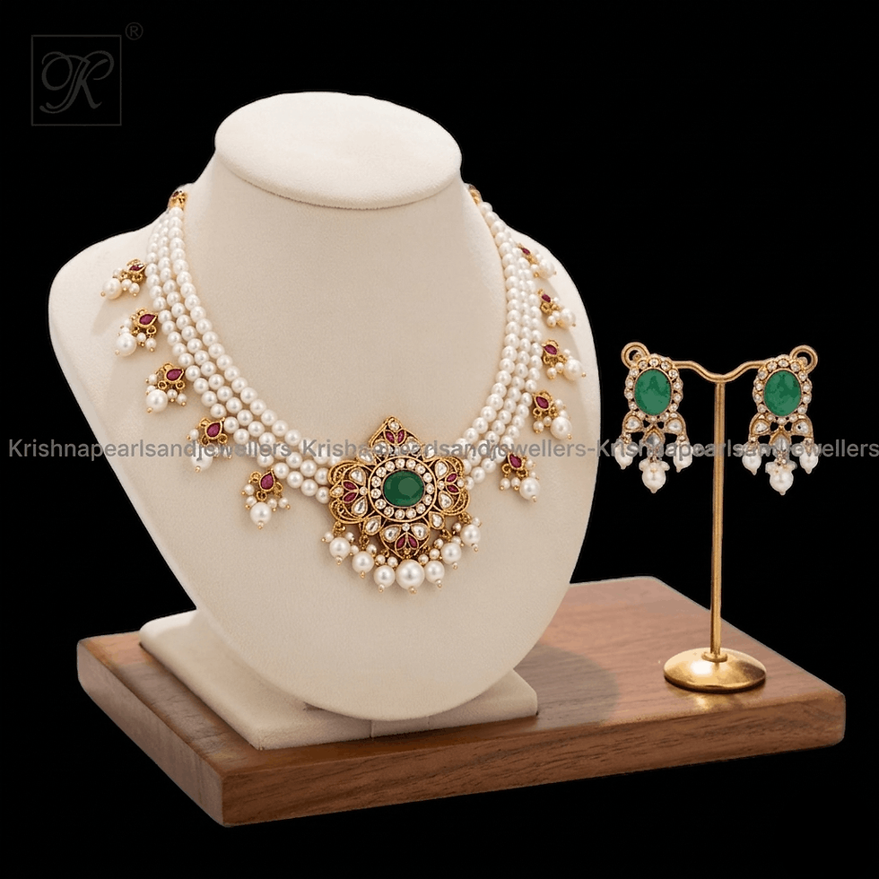 Thumbnail: MULTI-STRAND  PEARL CHOKER NECKLACE SET