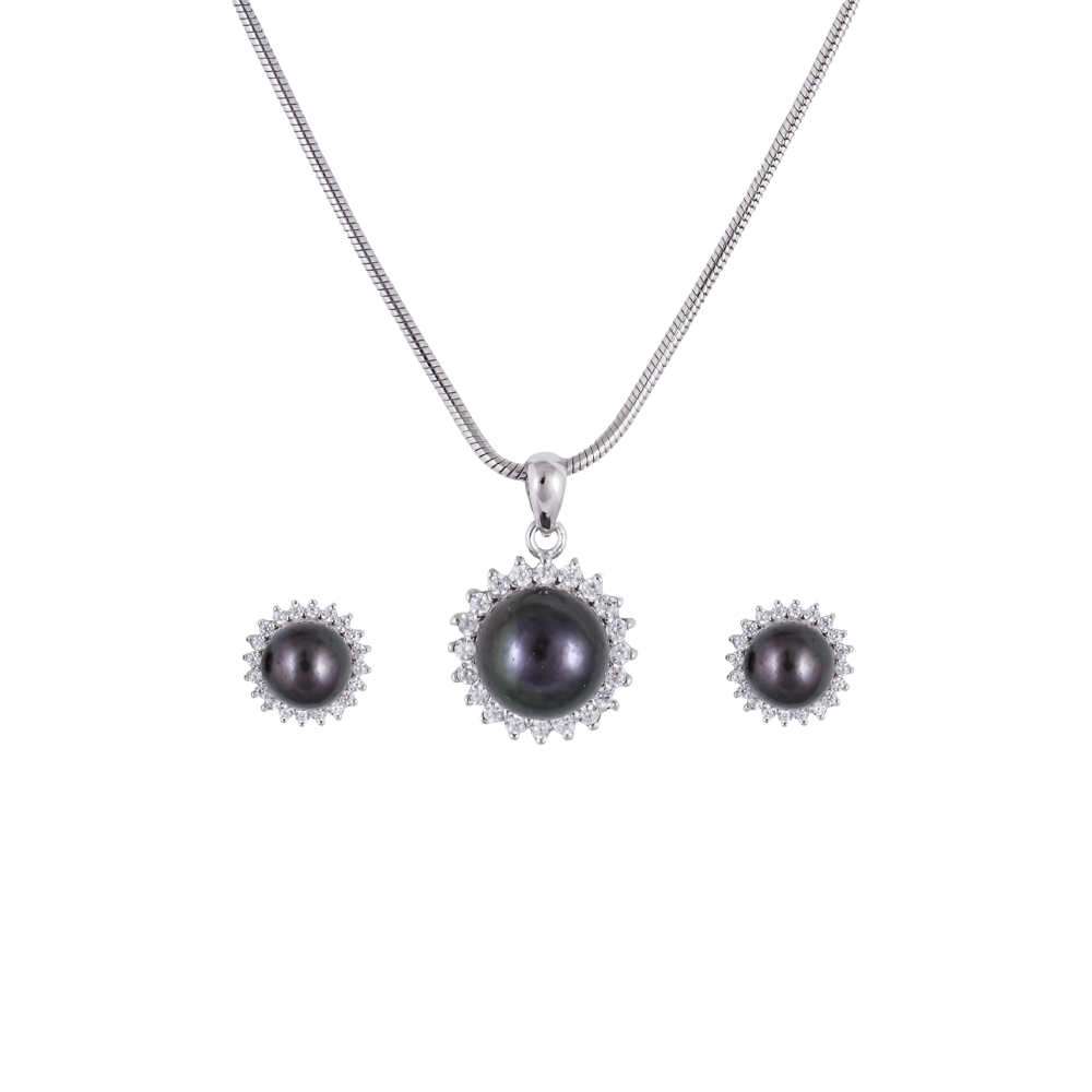 BROWN Pearls with CZ Halo Elegance