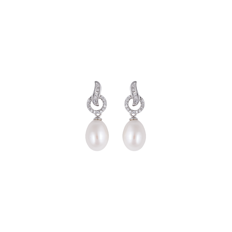 halo drop pearl earrings with CZ accents