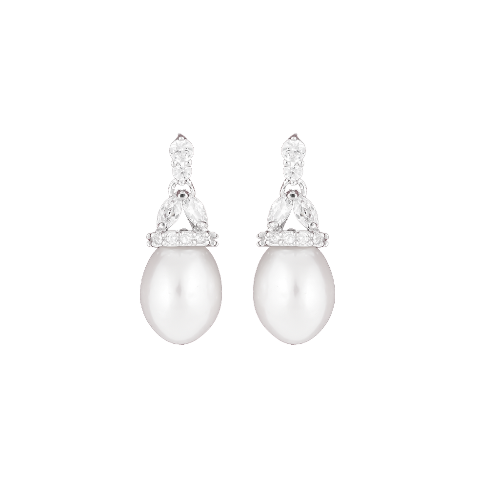 Elegant Drop Pearl & CZ Dangle Earrings