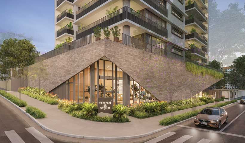 Perspectiva ilustrada da loja agami park residences by eztec site morelli imóveis eztec