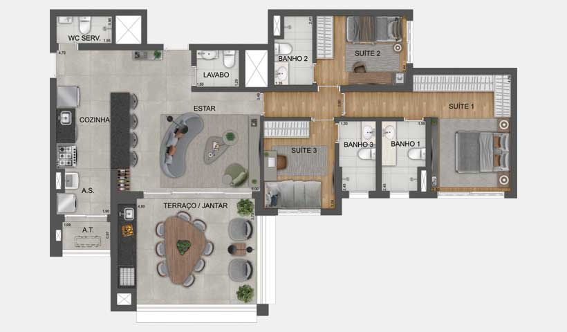 PLANTA TIPO DE 118 M² - FINAL 02 - TORRE D E TORRE E MOOCA CITTÀ MILANO SITE MORELLI IMÓVEIS EZTEC