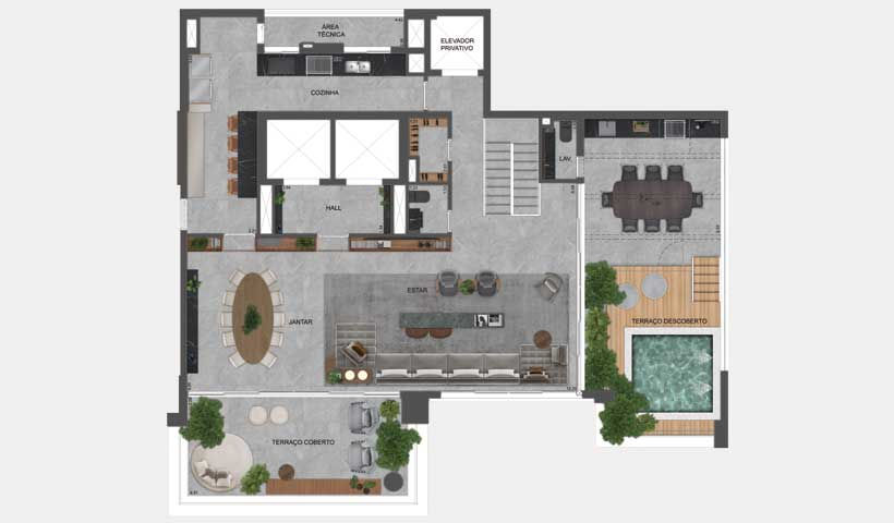 Planta do apto. duplex de 420 m² - superior agami park residences by eztec site morelli imóveis eztec