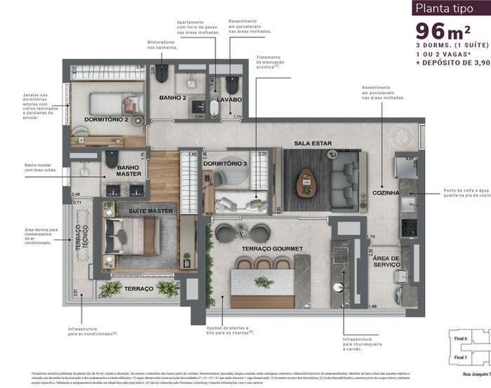 PERSPECTIVA ILUSTRADA PRELIMINAR DA PLANTA TIPO DE 96 M²
