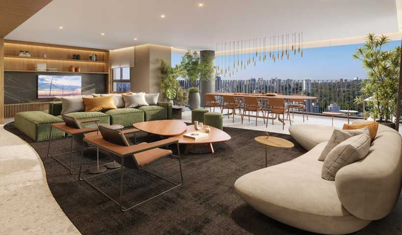 Perspectiva ilustrada do living do apto. de 215 m²
agami park residences by eztec site morelli imóveis eztec
