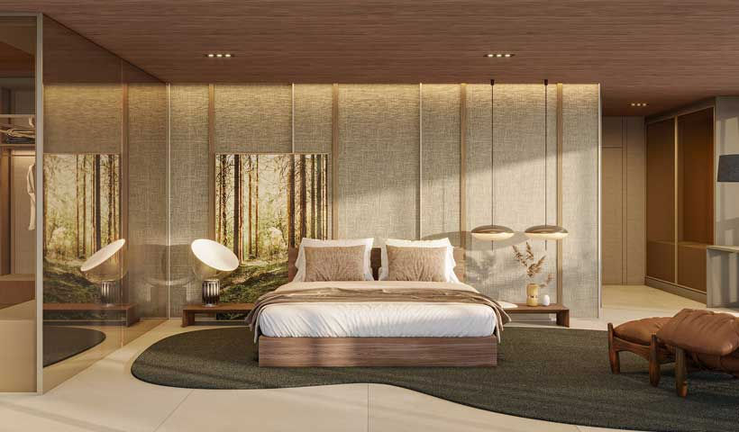 Perspectiva ilustrada da suíte do duplex de 571 m²
agami park residences by eztec site morelli imóveis eztec