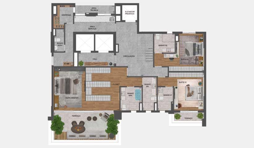 Planta do apto. duplex de 420 m² - inferior agami park residences by eztec site morelli imóveis eztec