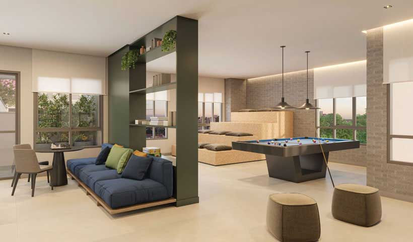 PERSPECTIVA ILUSTRADA DO SALÃO DE JOGOS ADULTO MOOCA CITTÀ MILANO SITE MORELLI IMÓVEIS EZTEC
