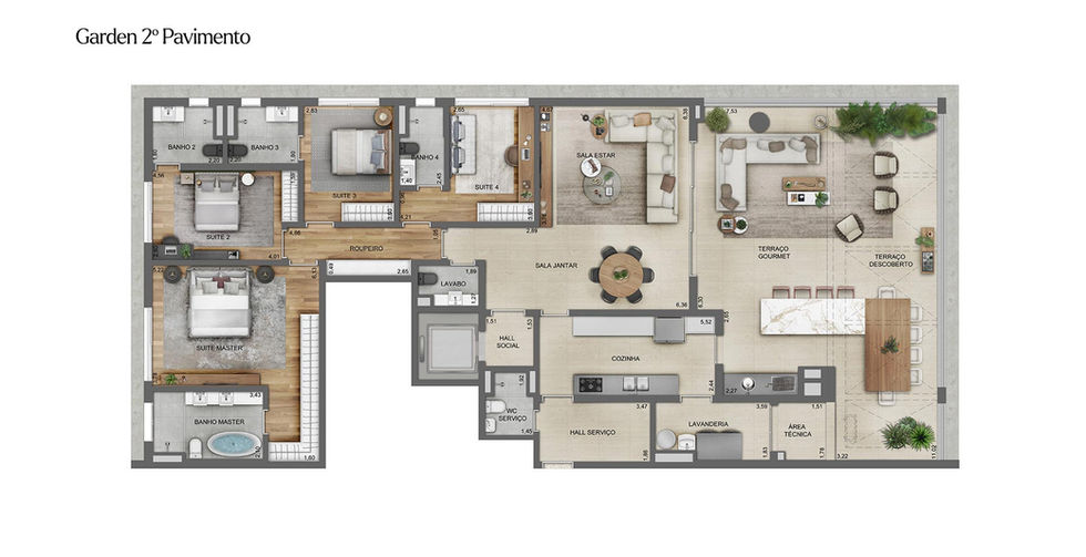 Planta Garden 2 - 260m² - 3 suítes - Lindenberg Alto de Pinheiros