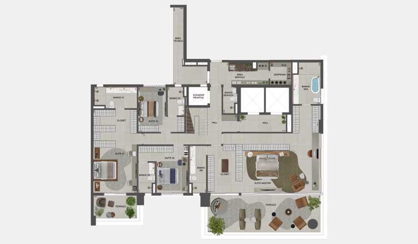 Planta do apto. duplex de 571 m² - inferior agami park residences by eztec site morelli imóveis eztec