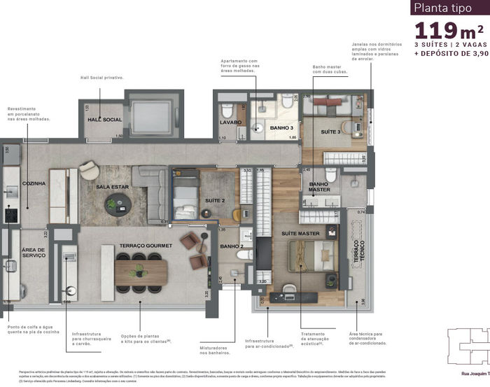 PERSPECTIVA ILUSTRADA PRELIMINAR DA PLANTA TIPO DE 119 M²