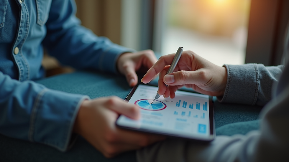 Close-up view of a marketer using AI tools on a tablet