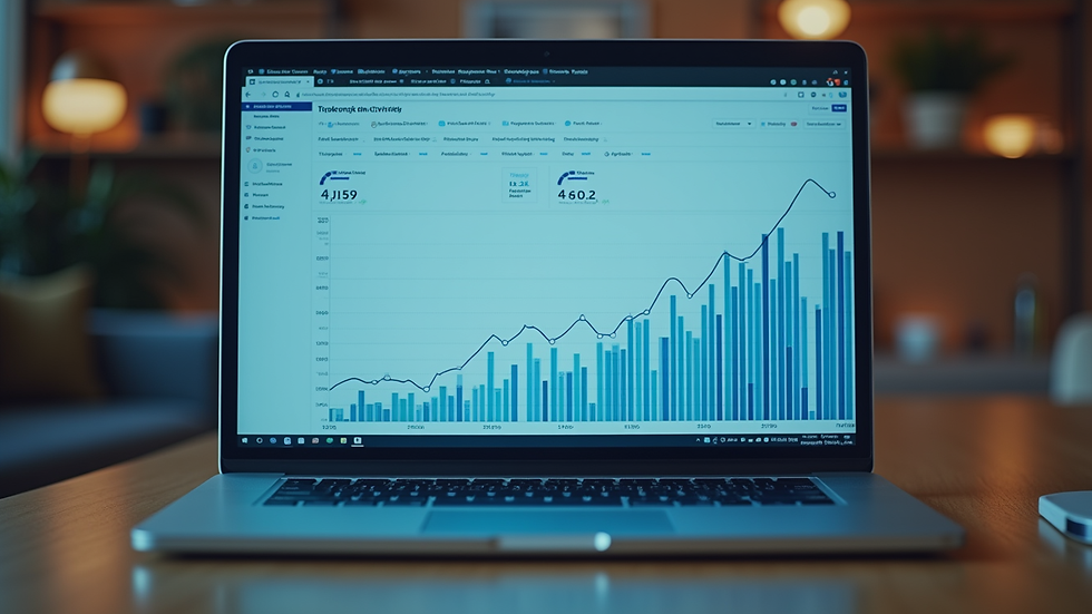 Eye-level view of a laptop screen showing digital marketing analytics