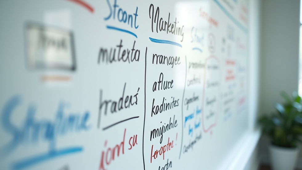 Close-up view of a whiteboard with marketing growth strategies and notes