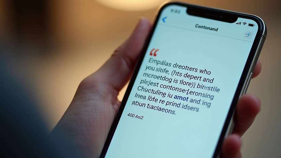 Close-up of a smartphone screen displaying customer testimonials on a website
