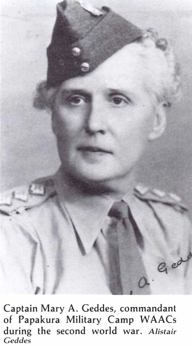 Captain Mary A Geddes, commandant of Papakura Military Camp WAACs during the second world war.