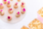 Mini cupcakes with pink petals, popcorn