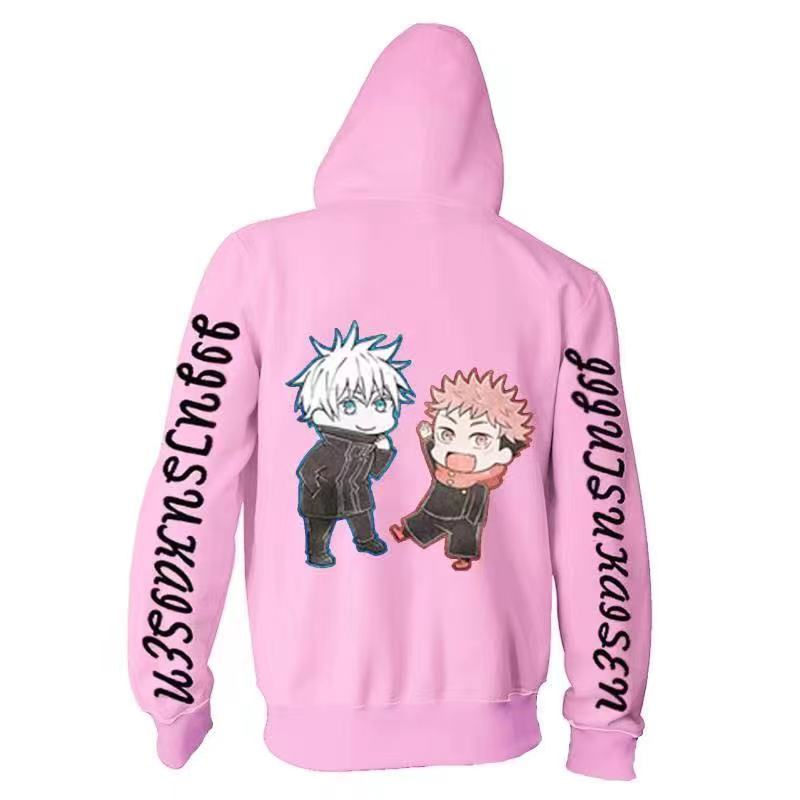 Thumbnail: Pink Jujutsu Kaisen Itadori & Goji - Zip Up Hoodie - [Silky Feel]