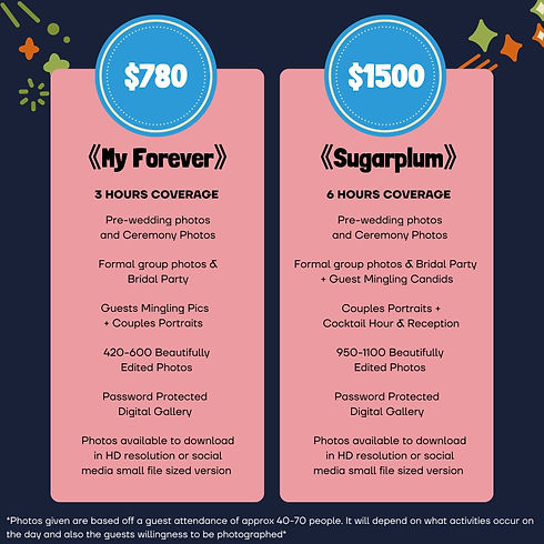 Wedding Packages 2025 May Dream Photography Photo Session Prices Table Coverage Descriptio