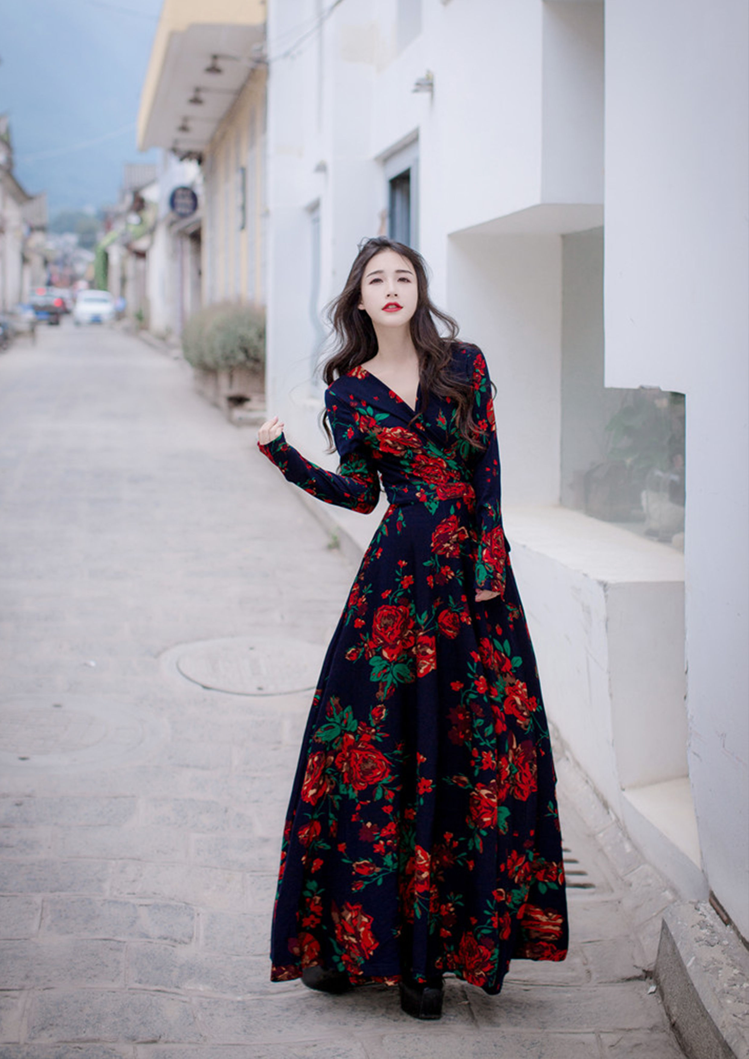 Woman in floral maxi dress