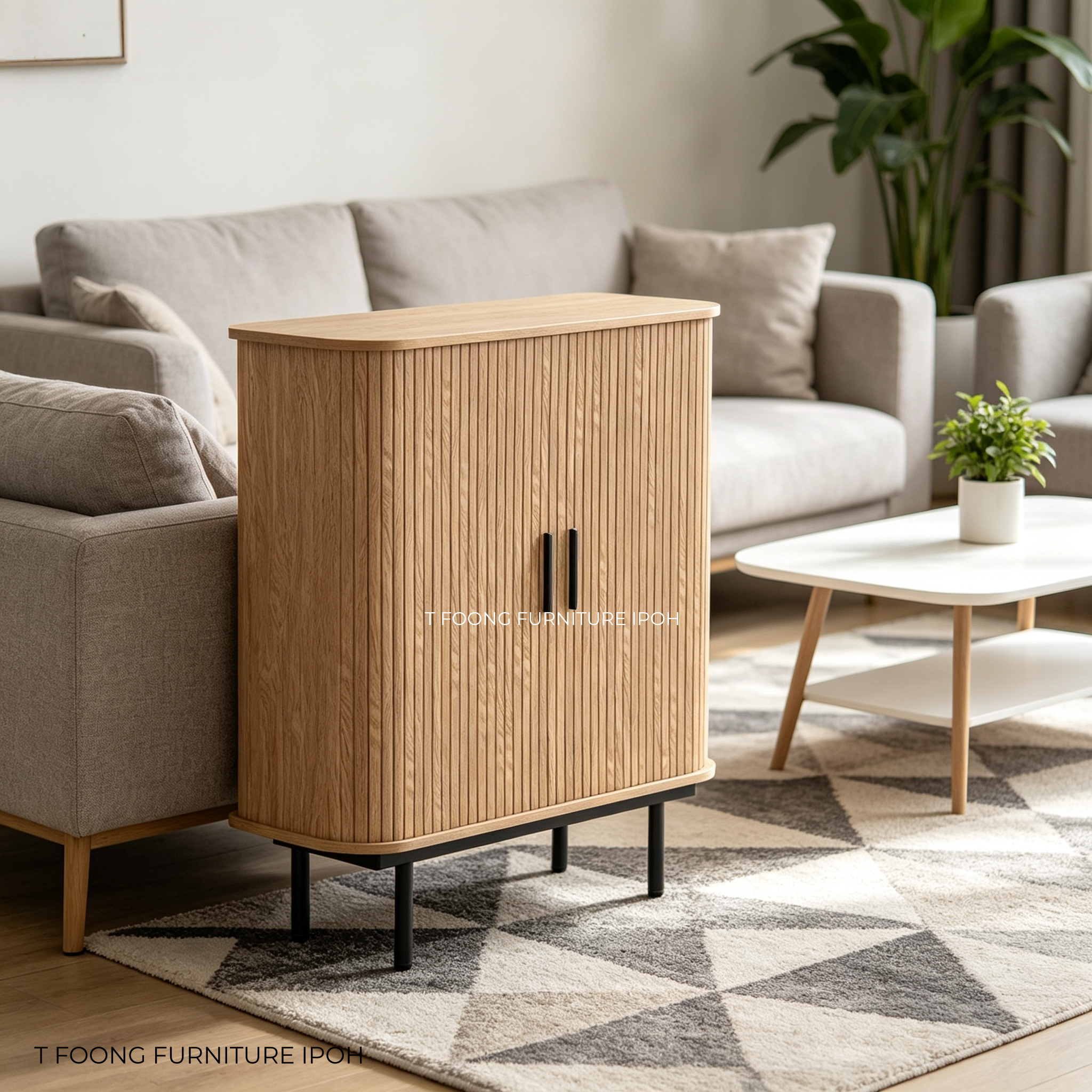 Sumi Fluted Oval Storage Cabinet 2 Door Shoe Cabinet
