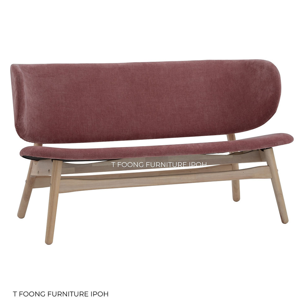Thumbnail: Curved mid-century modern bench with mauve upholstery