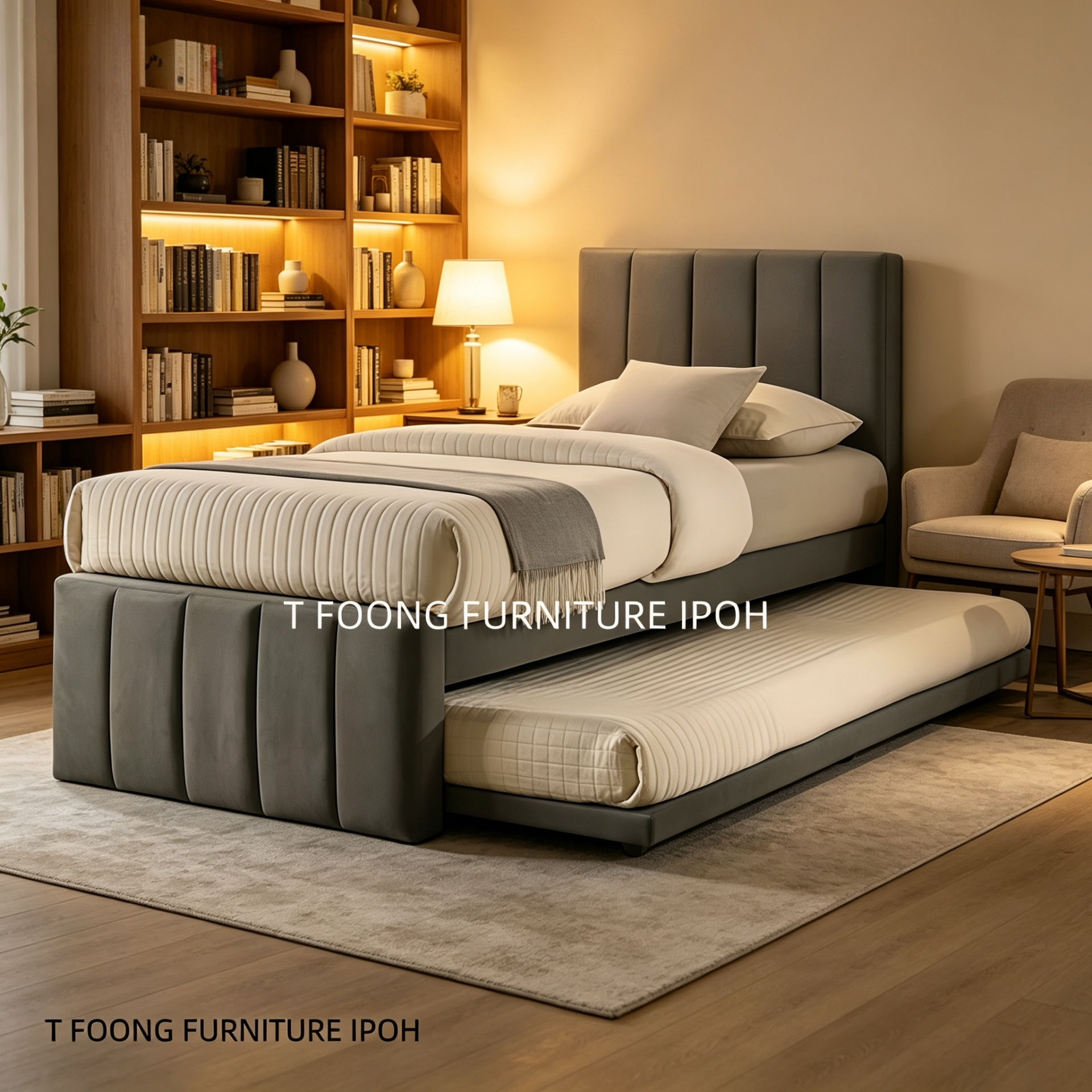 Modern Fluted Easy Clean Fabric Single Pull-Out Bed Frame