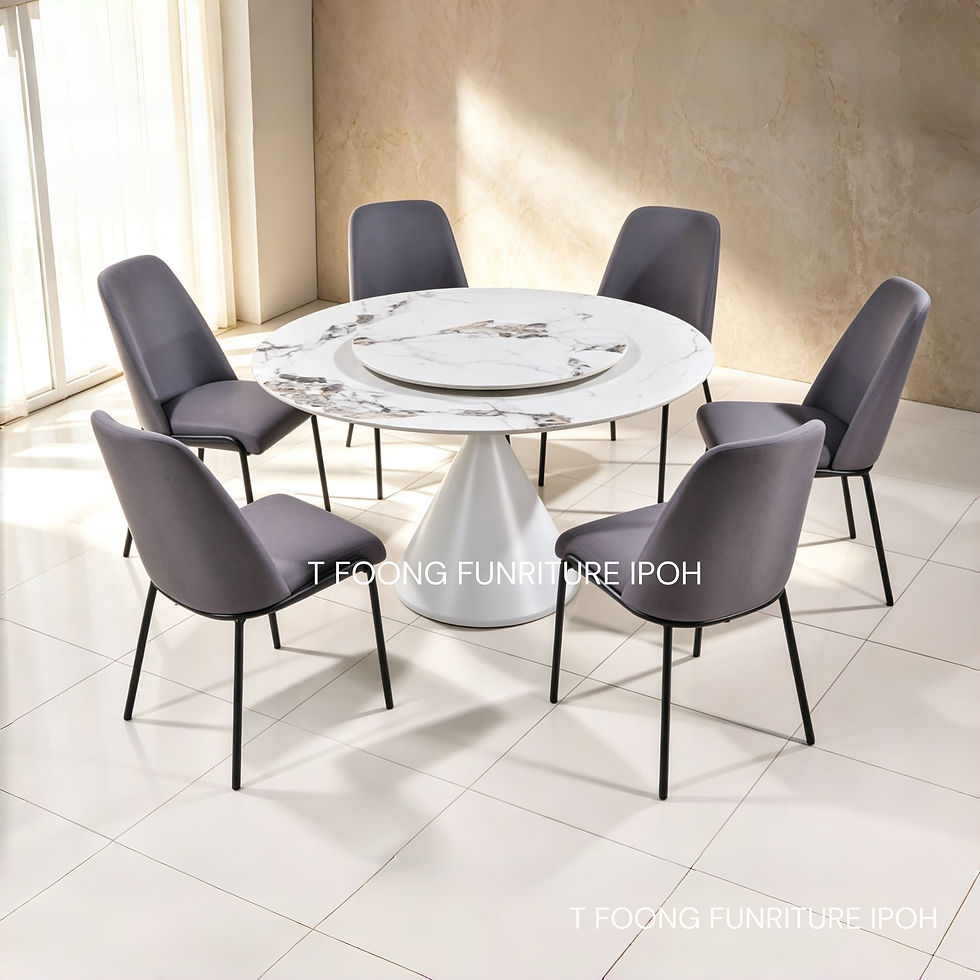 Sintered Stone Round Marble-Look 6 Seater Dining Set